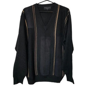 Platinum Mode Mens Grandpa Striped Faux  Suede Patchwork Sweater